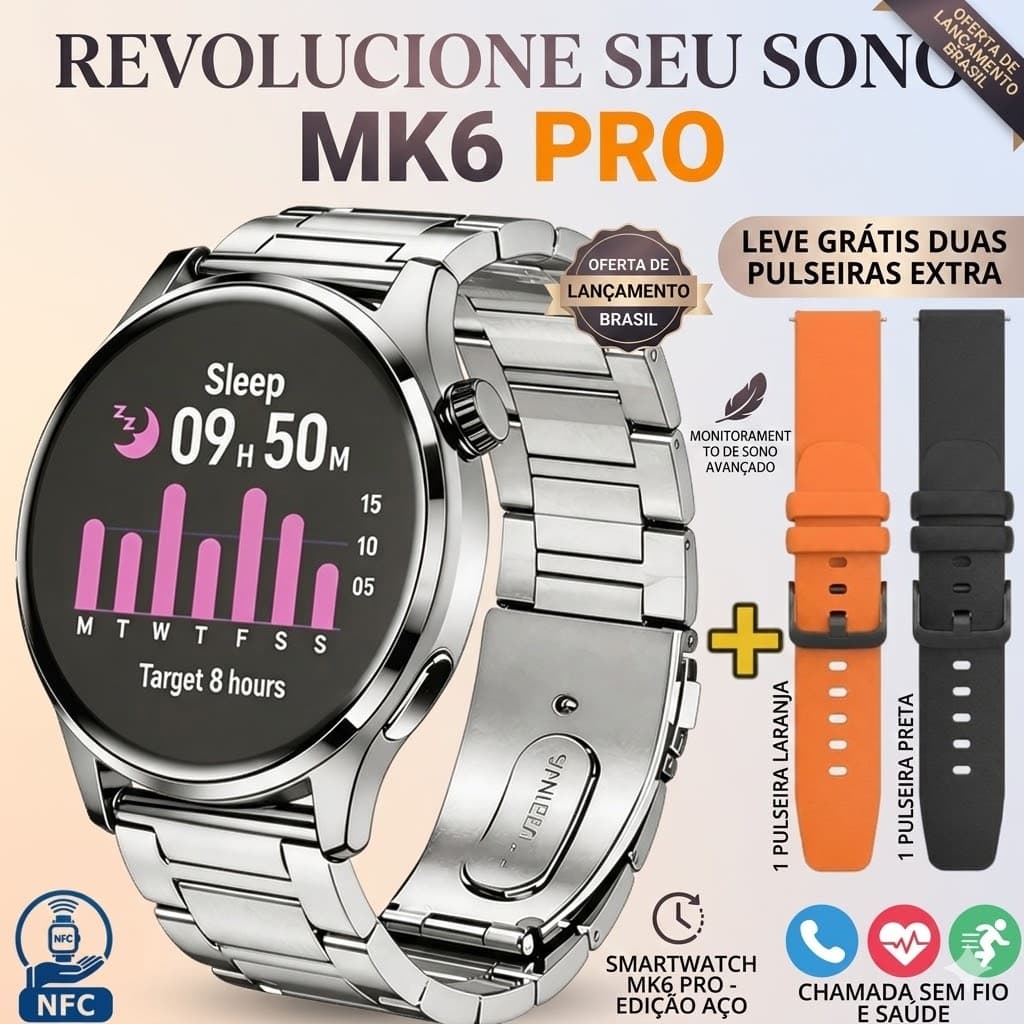 Smart Watch MK6 PRO NFC GPS Rastreamento Bússola Das Mulheres Dos Homens Tela De Toque Completa Es