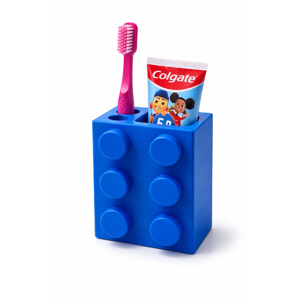 Porta Escova de Dente Infantil com Suporte para Pasta | Organizador Banheiro Criança Estilo Bloco
