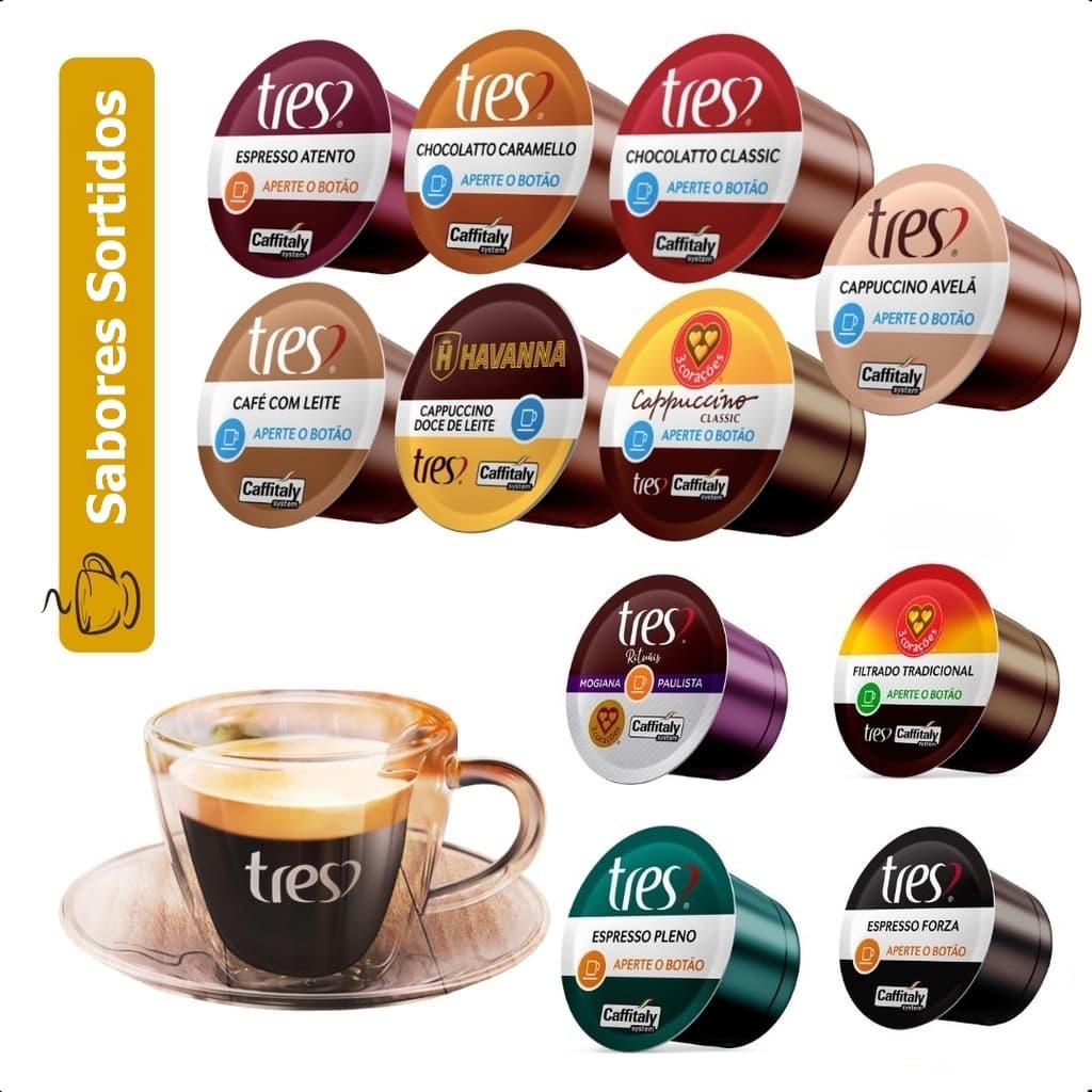 Kit Sortido de 20 Cápsulas Café 3 Corações, sabores variados p/ Degustação, Compatível Máquina TRES