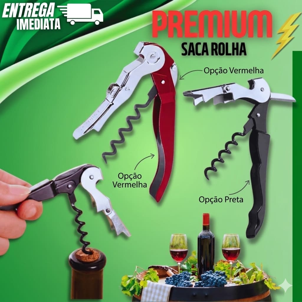 Saca Rolhas 3 Em 1 Abridor Garrafa Vinho Reforçado Linha Premium Inox Qualidade Garantida