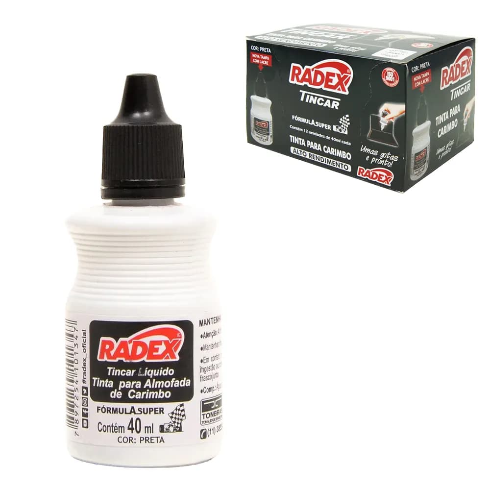 Tinta para Carimbo Radex 40ml Preto ou Azul – Refil para Almofada de Carimbo Profissional
