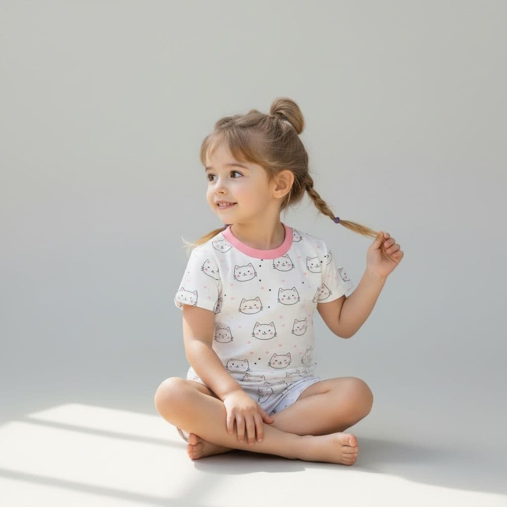 Kit Roupa Infantil Menina 3 em 1 Conjunto Gatinho Verão