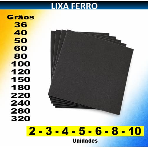 Lixa Ferro Profissional para Metal–2 a 10 Un.| Remove Ferrugem, Prepara p/ Pintura | Grãos 36 a 320