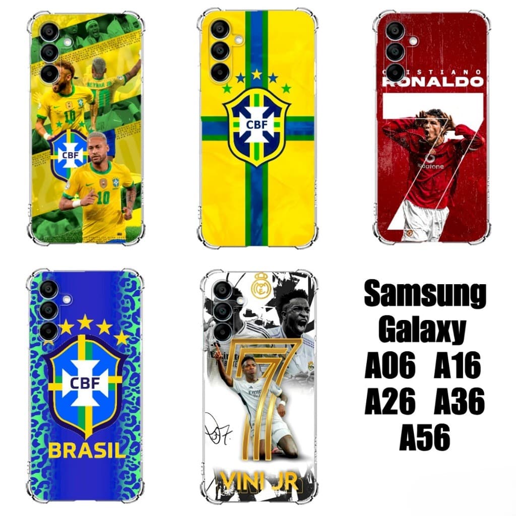 Capinhas Proteção TPU Samsung Galaxy A06 A16 A26 A36 A56 Cases Futebol Copa Brasil Neymar CR7
