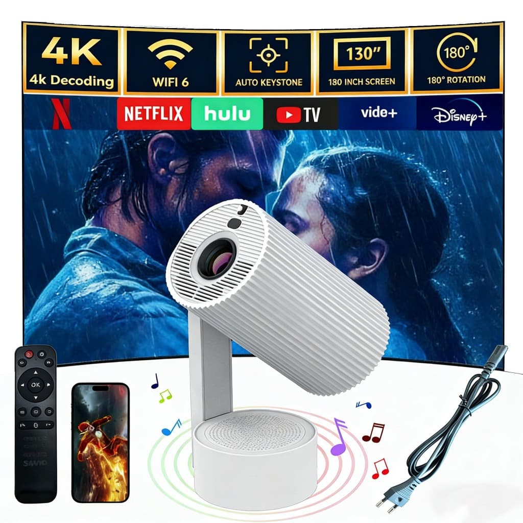 Projetor Portátil Smart WiFi 6 Android 4K HP40 Full HD 1080P - 330 ANSI Smart TV Box Cinema