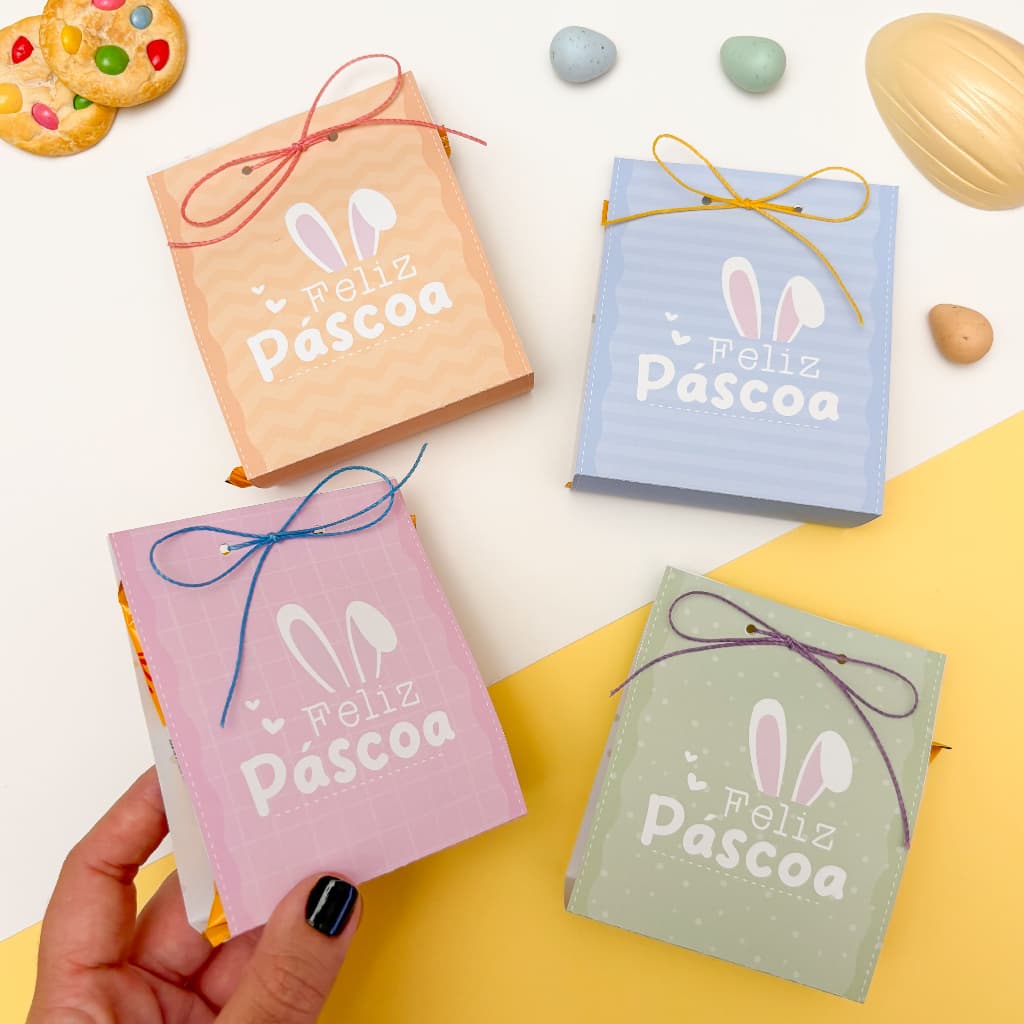Caixa Porta Bolinho Páscoa Feliz Páscoa | Embalagem para Doces e Bombons | Lembrancinha de Páscoa | Pegue e Monte