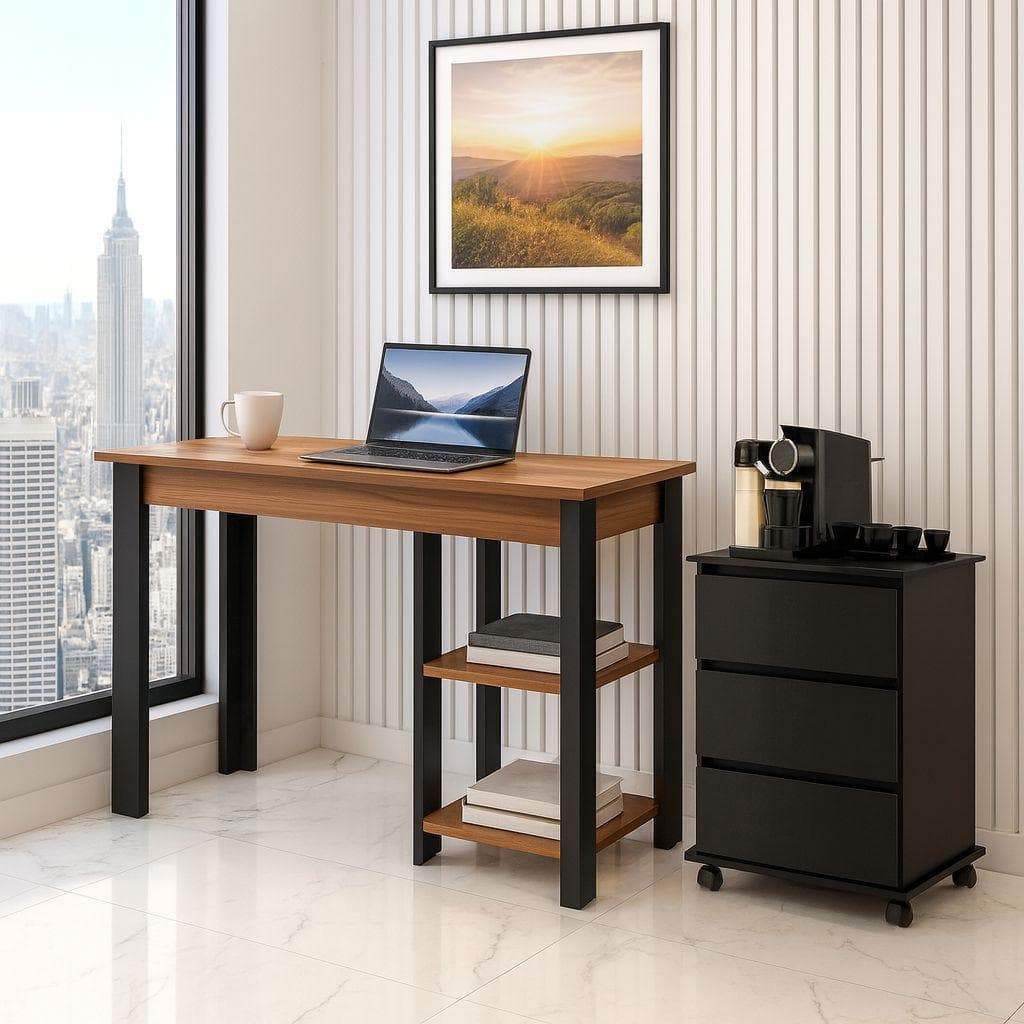 Kit Mesa Office Computador Multiuso Escritório + Gaveteiro Organizador Escritório