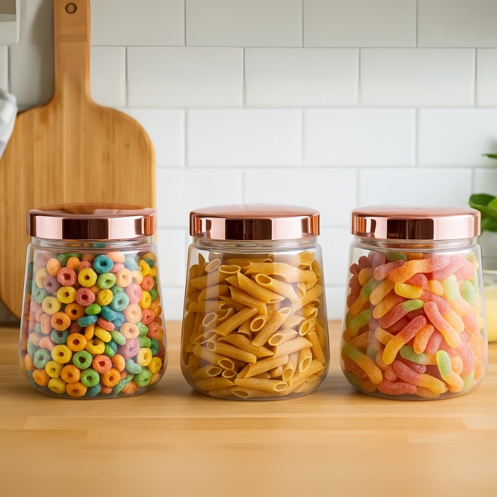 Kit  De Pote Baleiro Plástico Tampa Metalizada 1,2l Bolachas Biscoito Doces