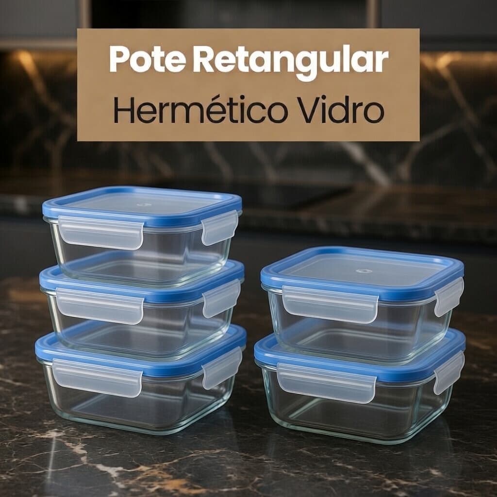 Kit 5 Potes Herméticos de Vidro 370ml Marmita Tampa Silicone Microondas Freezer Sem BPA Antivazamento Pote de vidro