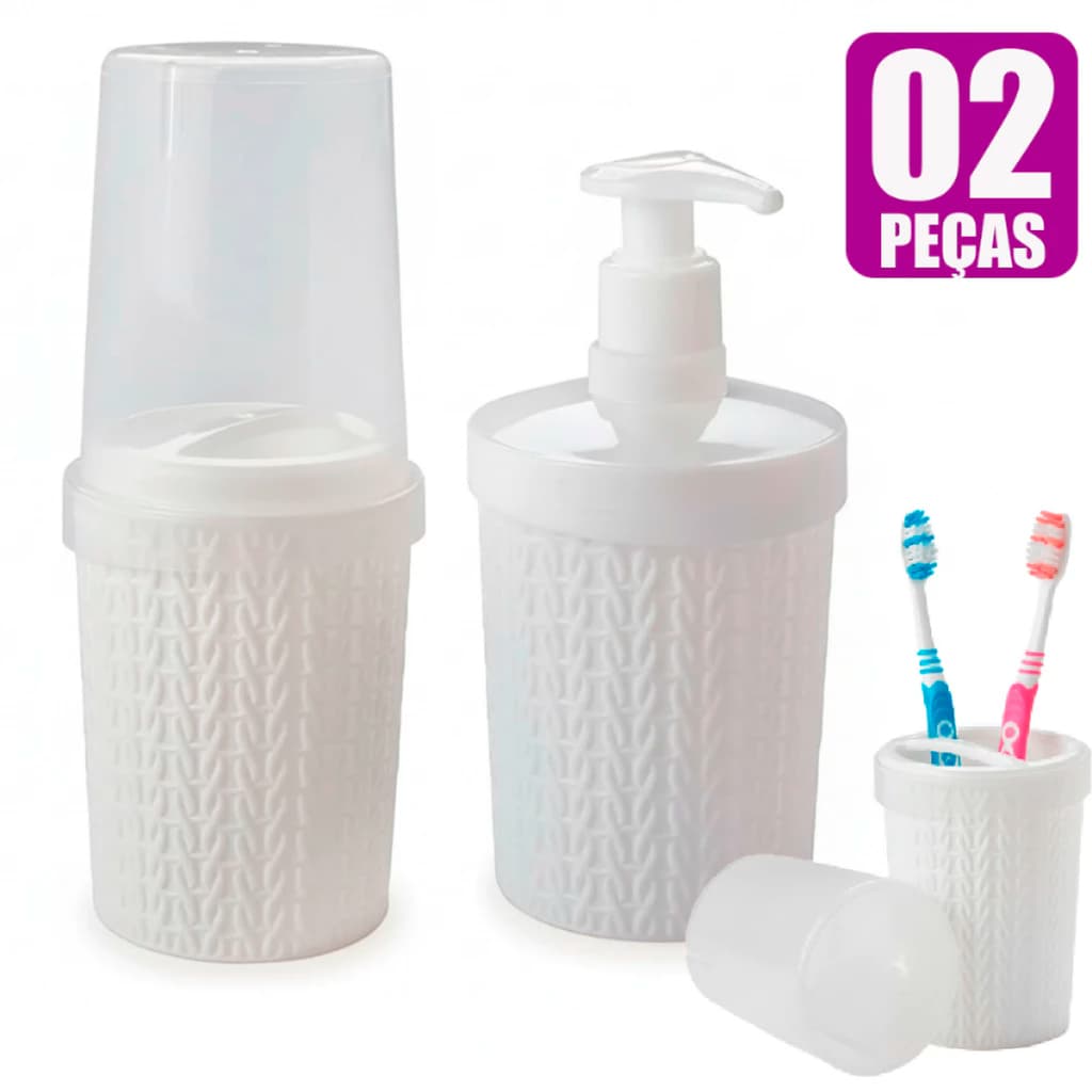 Kit De Banheiro Lavabo Porta Sabonete Líquido Rattan - Escova De Dente