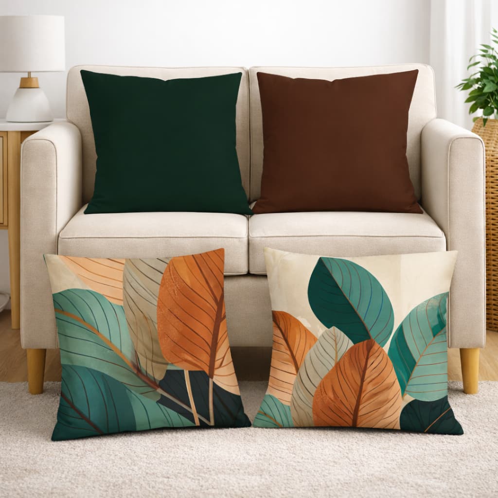 Kit 4 Capas De Almofadas Decorativas Com 45x45 cm Folhas e Linhas