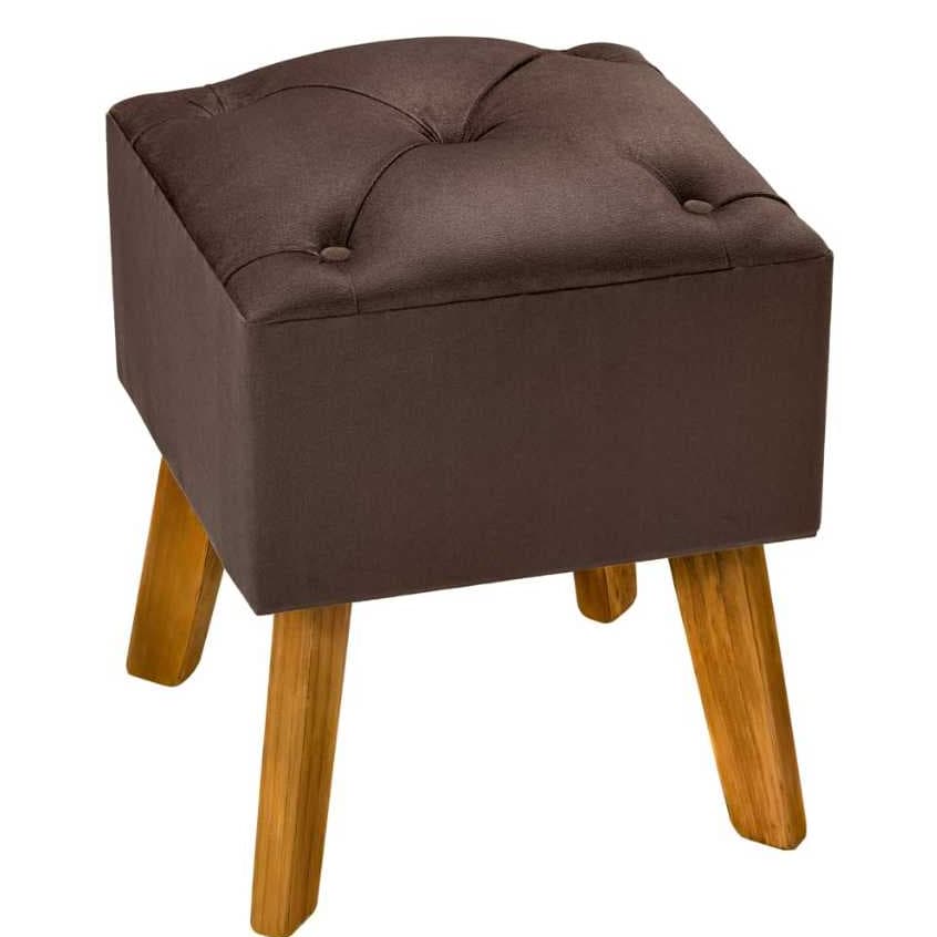 Puff Quadrado Retro Tecido Veludo Pé Madeira decorativo escritorio