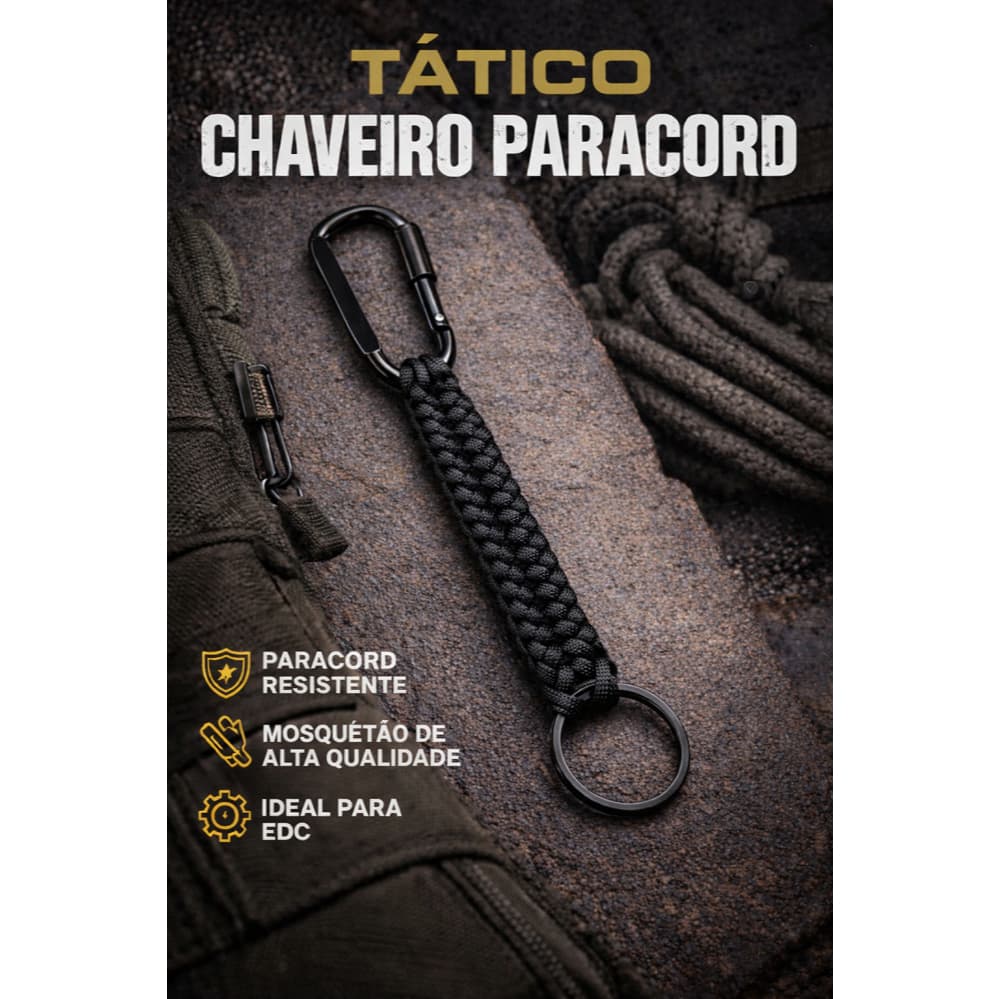 Chaveiro De Mosquetão E Paracord 550 7 Filamentos Tatico