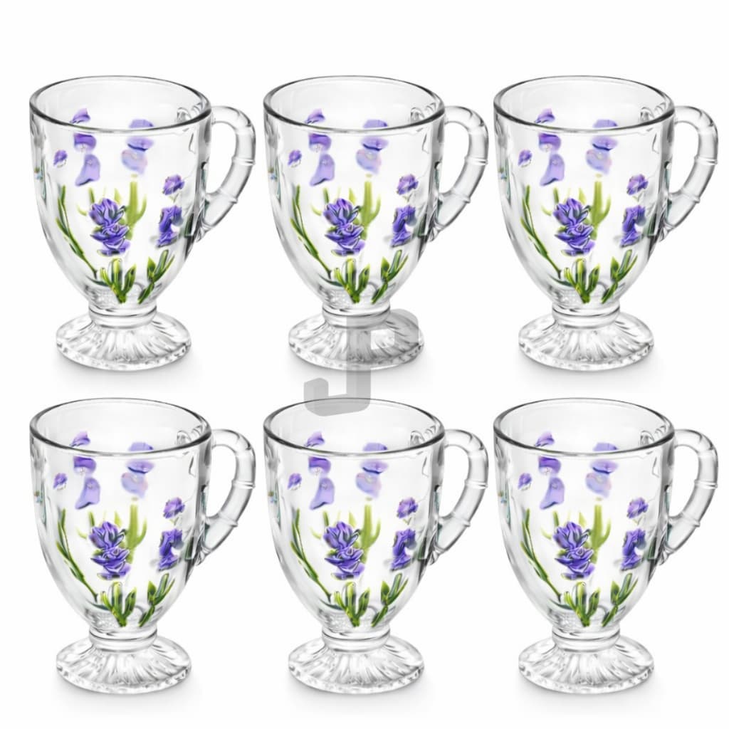 Jogo 6 Canecas Xícaras De Café 190Ml Lavanda Cristal Lyor Elegante Sofisticado