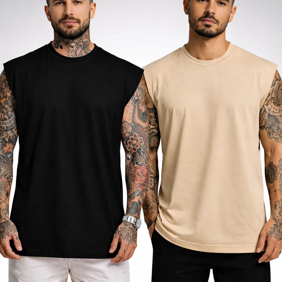 Kit 2 Regatas Masculinas Oversized Larga Lisa Academia Treino Fitness 100% Algodão Fio 30.1