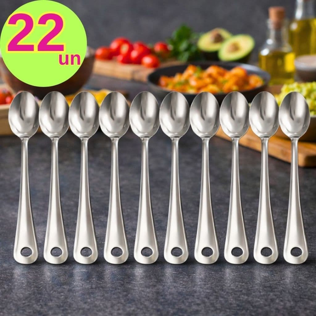 Conjunto 22 Colher de Arroz Colher para Servir Arroz Cabo Longo 25,5cm Aço Inox Cozinha