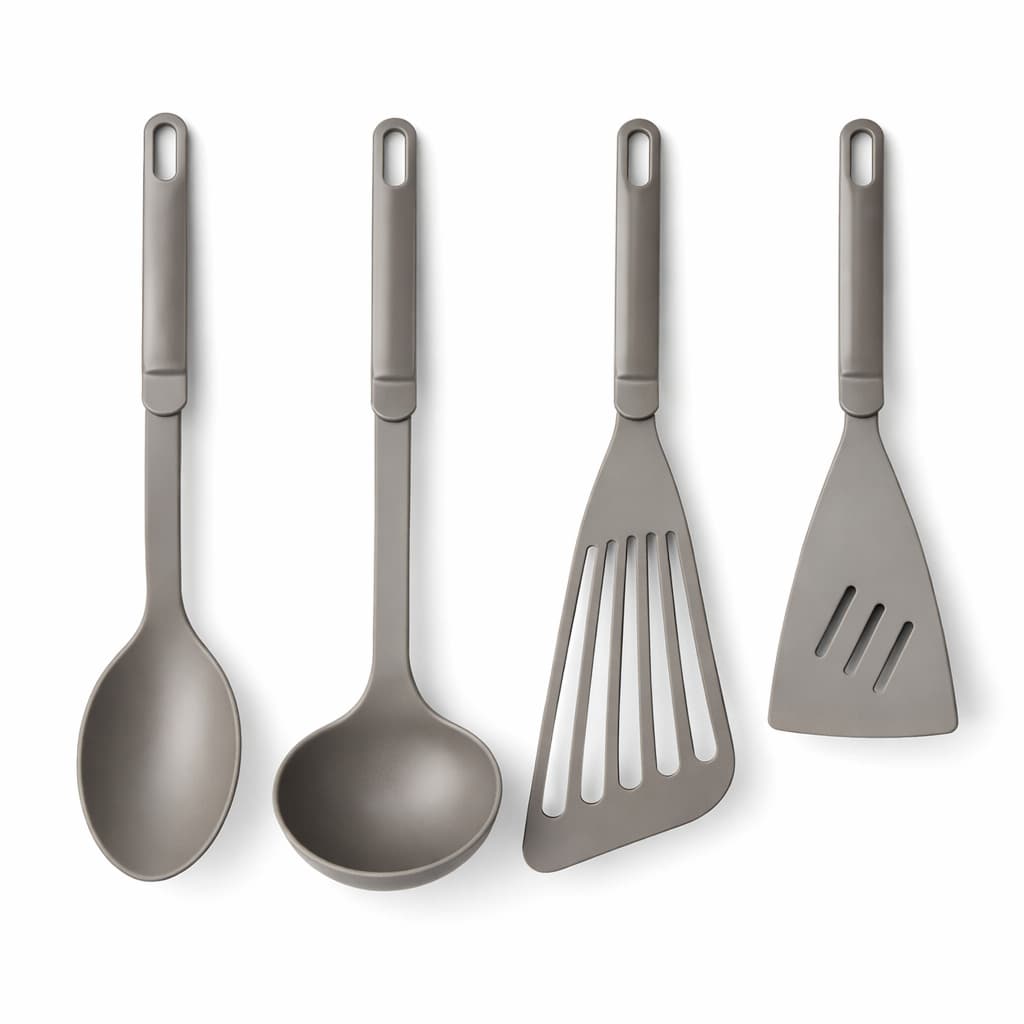 Kit Utensílios de Cozinha 4 Peças Colher Concha Escumadeira Espátula