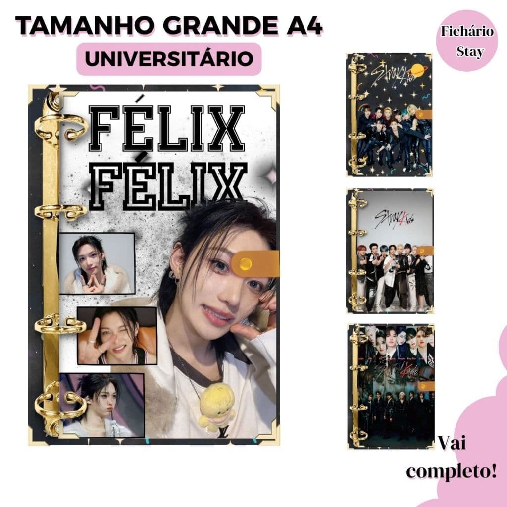Fichário Caderno Stray Kids STAY  UNIVERSITÁRIO| Kpop GRANDE Capa Dura 160 Folhas A4