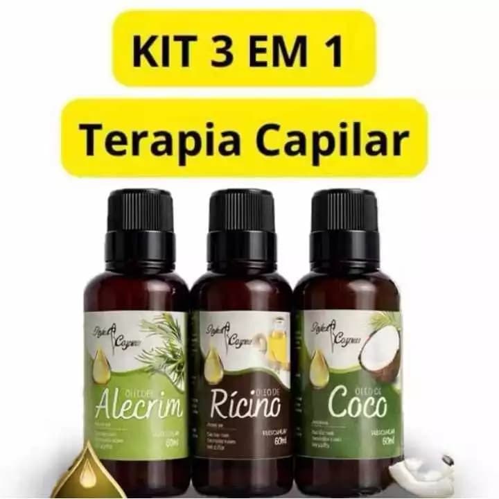 Kit Terapia Capilar 3 ÓLEOS Loca Cosméticos Óleo de Coco + Ricino + Alecrim 60ml Tratamento Capilar