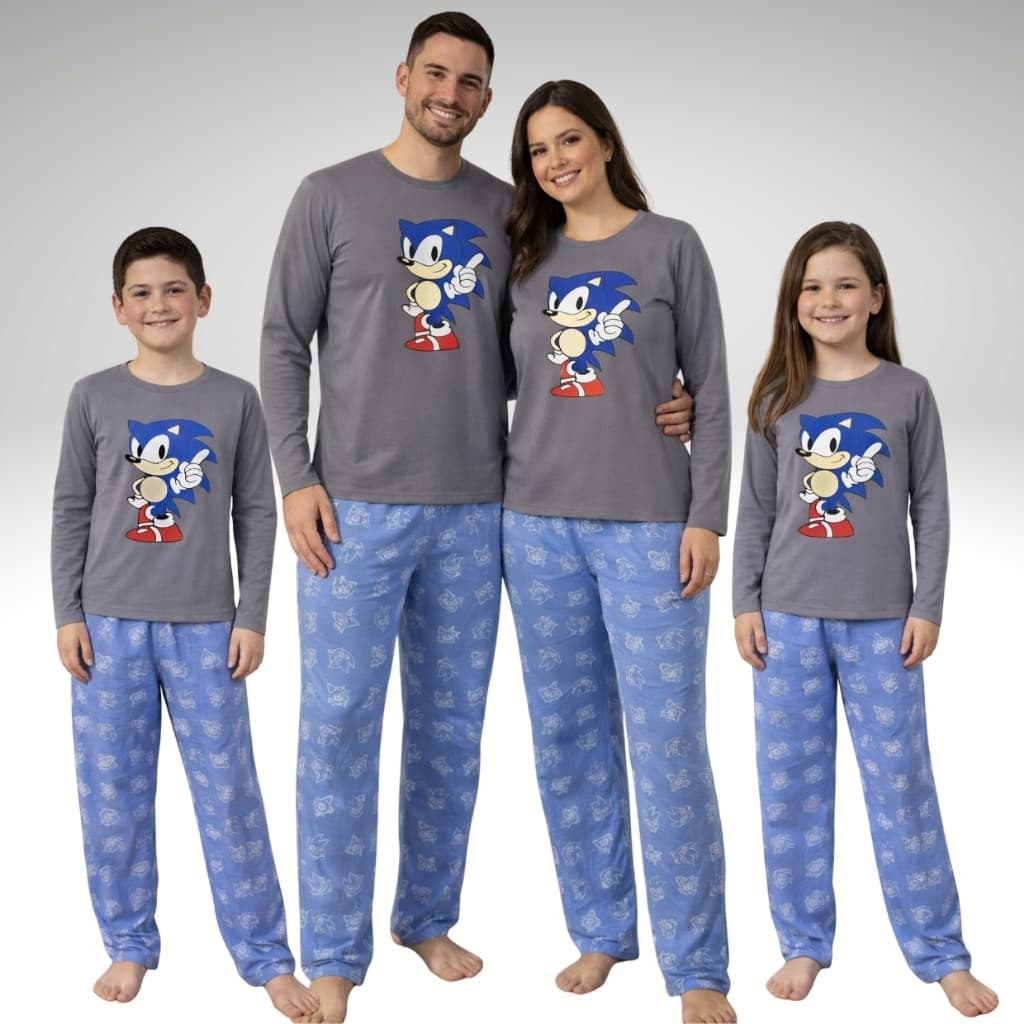 Kit Combinado Família Pijama Longo Estampas Personagens Calça e Manga Comprida Tal Pai Tal Mãe e Tal Filho   Promoção
