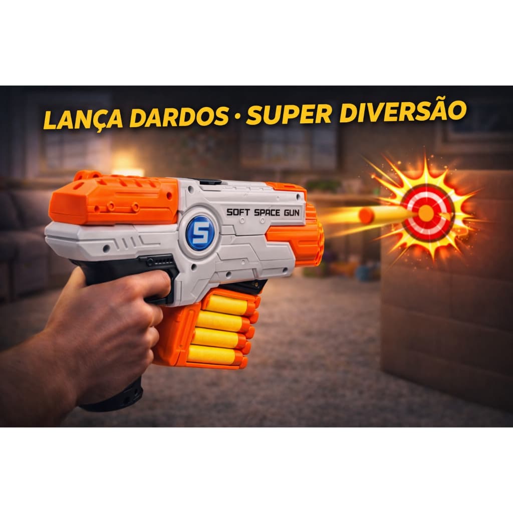 Lança Dardos Infantil com Pente e Refis Arminha Brinquedo Tiro ao Alvo Espuma EVA