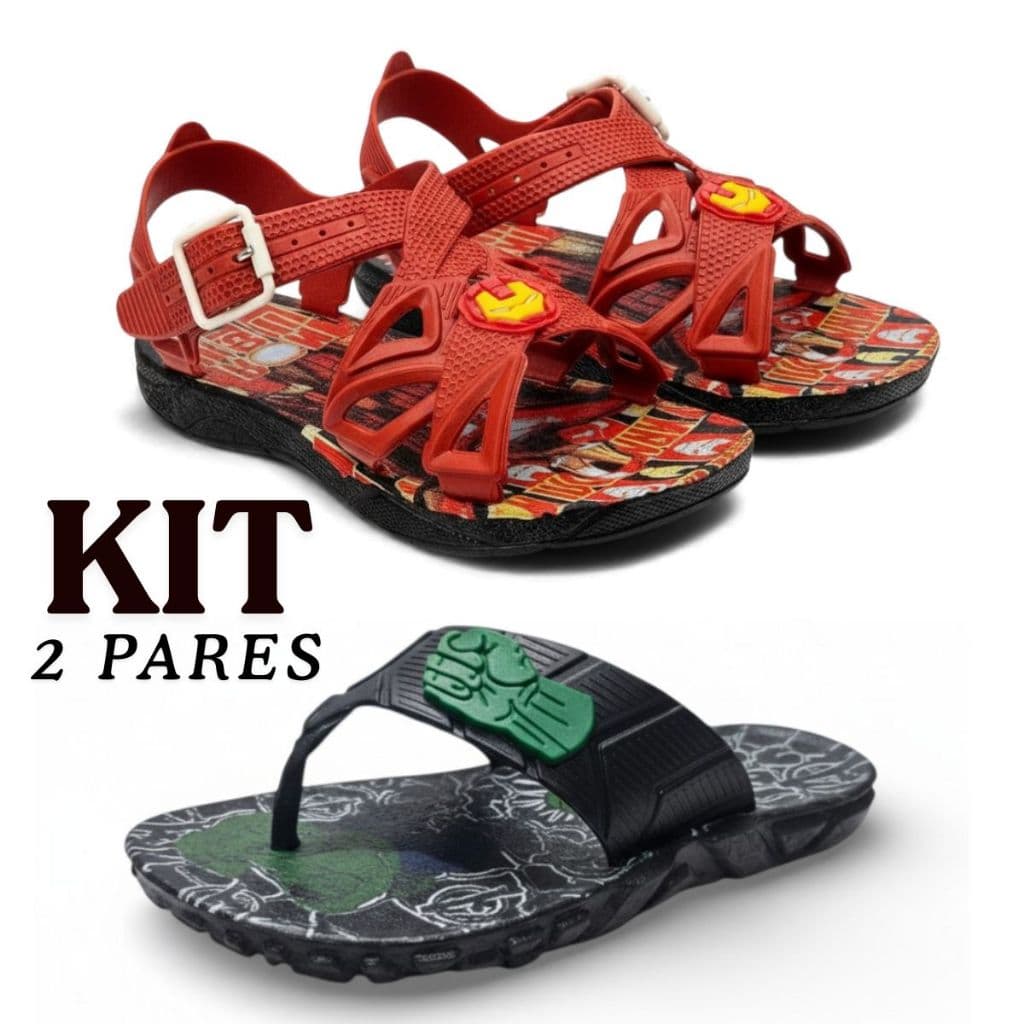 Kit 2 Pares Chinelo Infantil Menino Tratorado Personagens + Sandália Infantil Masculino PERSONAGEM