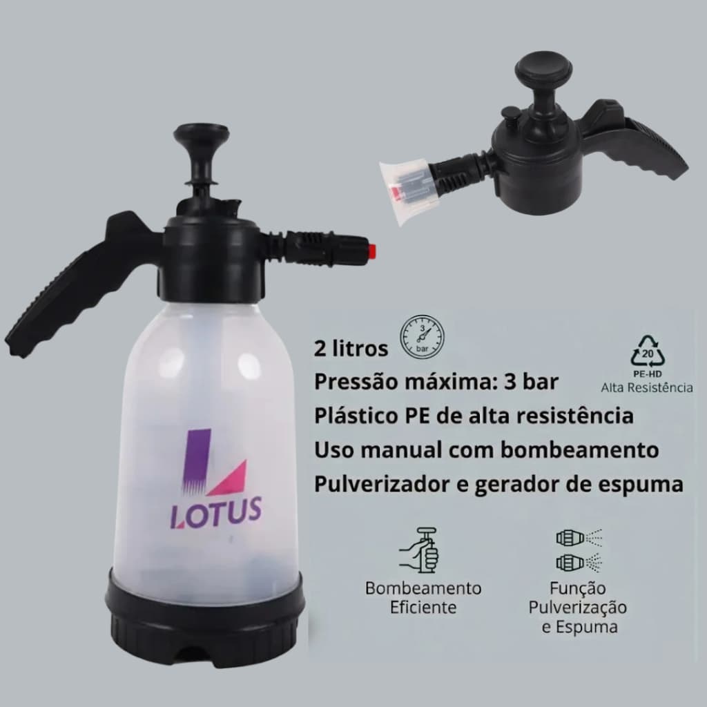 Pulverizador de Espuma Manual 2L 2 em 1 – Max Lotus