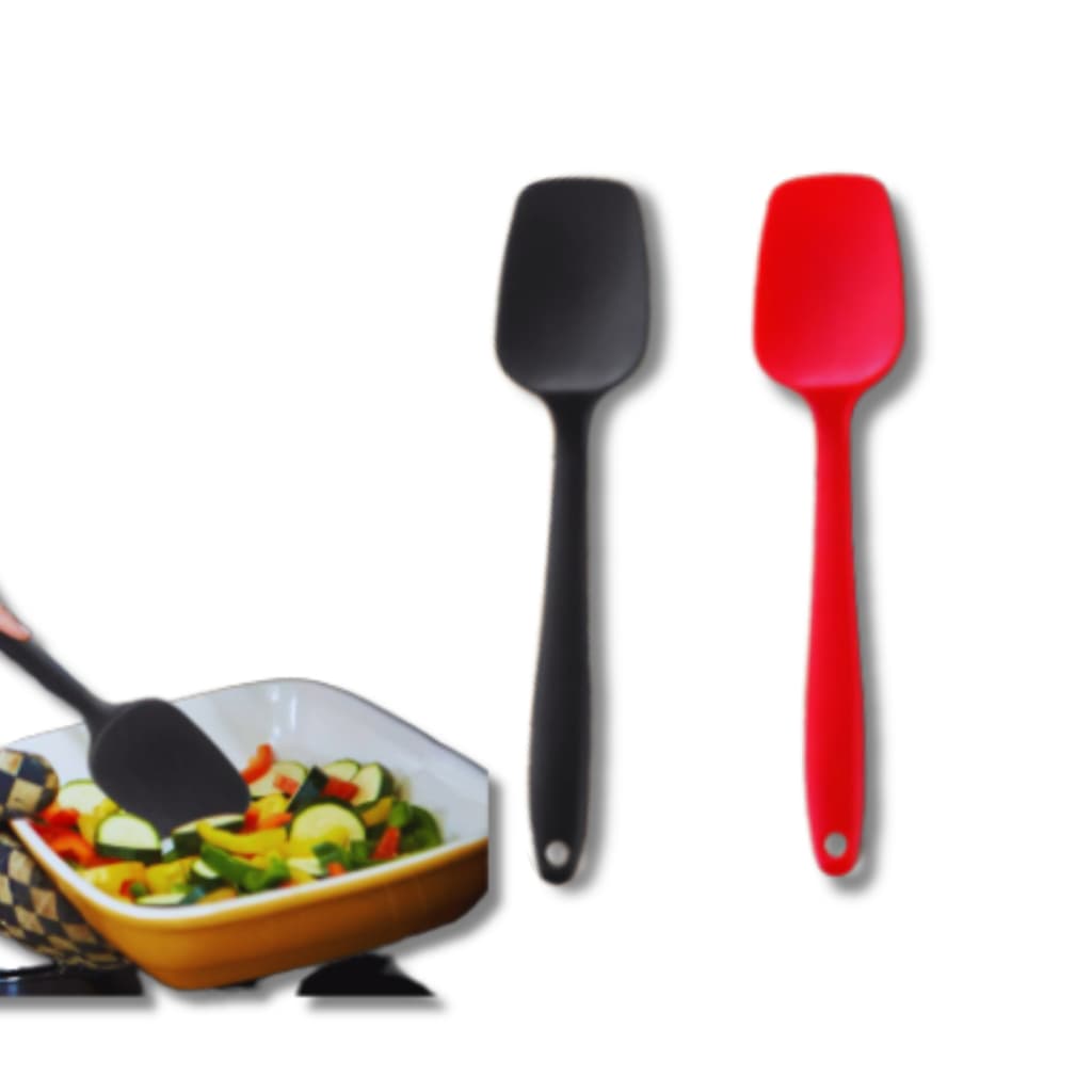 KIT 5 ESPATULA DE SILICONE RETA MULTIUSO PRATICIDADE E BELEZA PRA COZINHA BUFFET RESTAURANTE CASA PRETA E VERMELHA