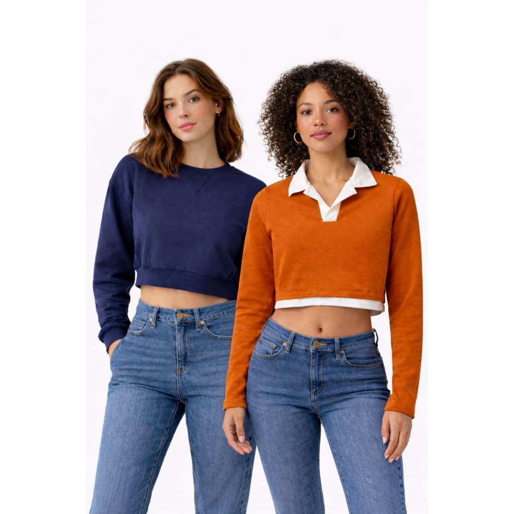 Kit 2 Cropped Moletom Manga Longa Feminino Adulto Confortável
