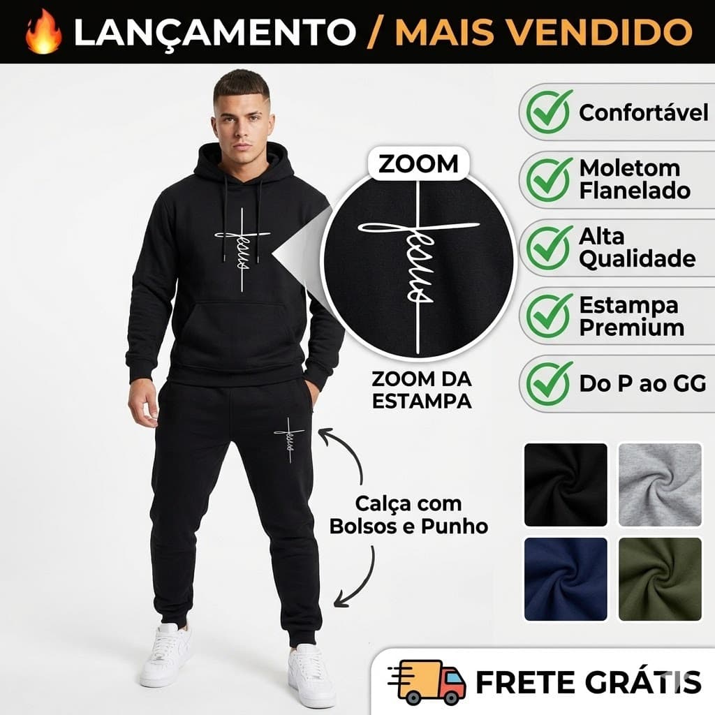 Conjunto Moletom Blusa + Calça Jesus Religião Promoção Inverno ENVIO IMEDIATO