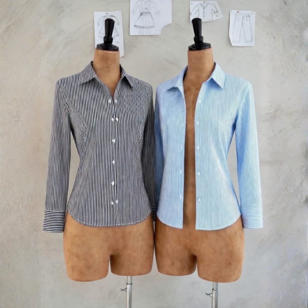 Kit 2 Camisas Feminina Clássica Listrada Botões Moda Social