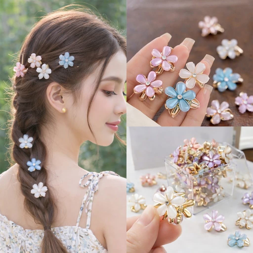 Presilhas de Cabelo com Flores de Resina Dupla Face e Strass Acessório Fofo para Meninas