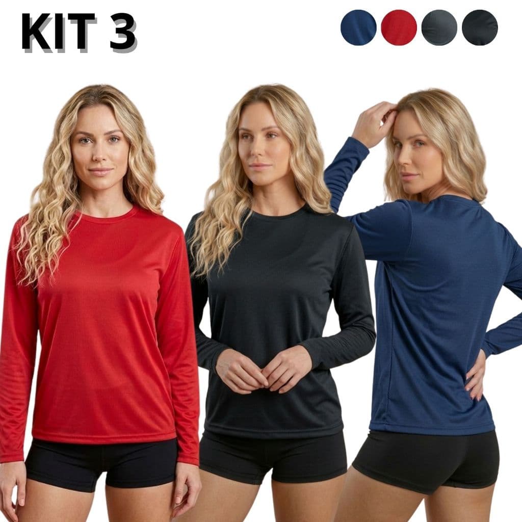 Kit 3 Camisetas Uv Feminina Proteção Solar Tam P Ao G3 Plus Size Segunda Pele Praia Verão