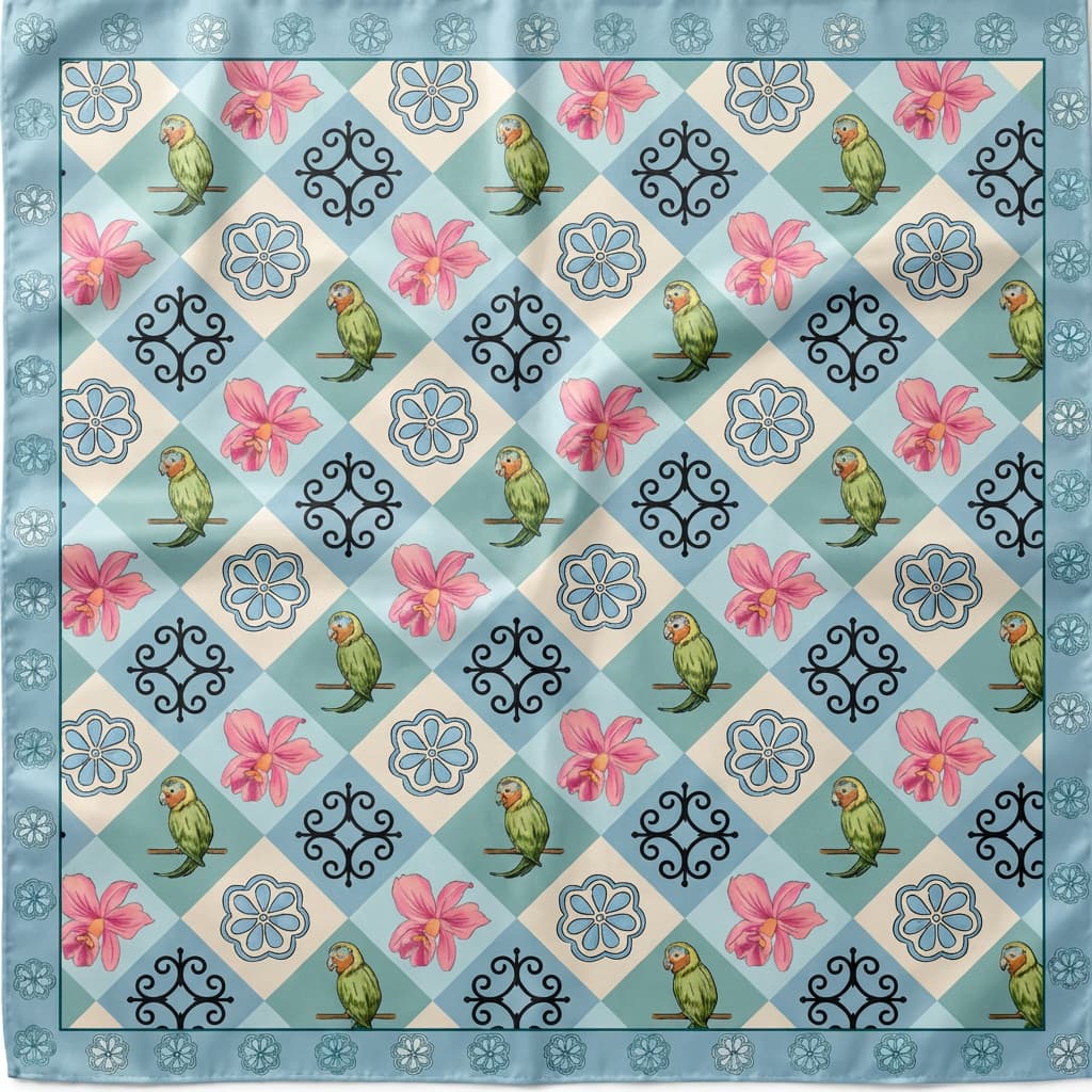 Lenço Feminino 90X90 Em Cetim Cabelo Bolsa Pescoço Echarpe Cachecol Moda Azul Bebê Jardim Pastel