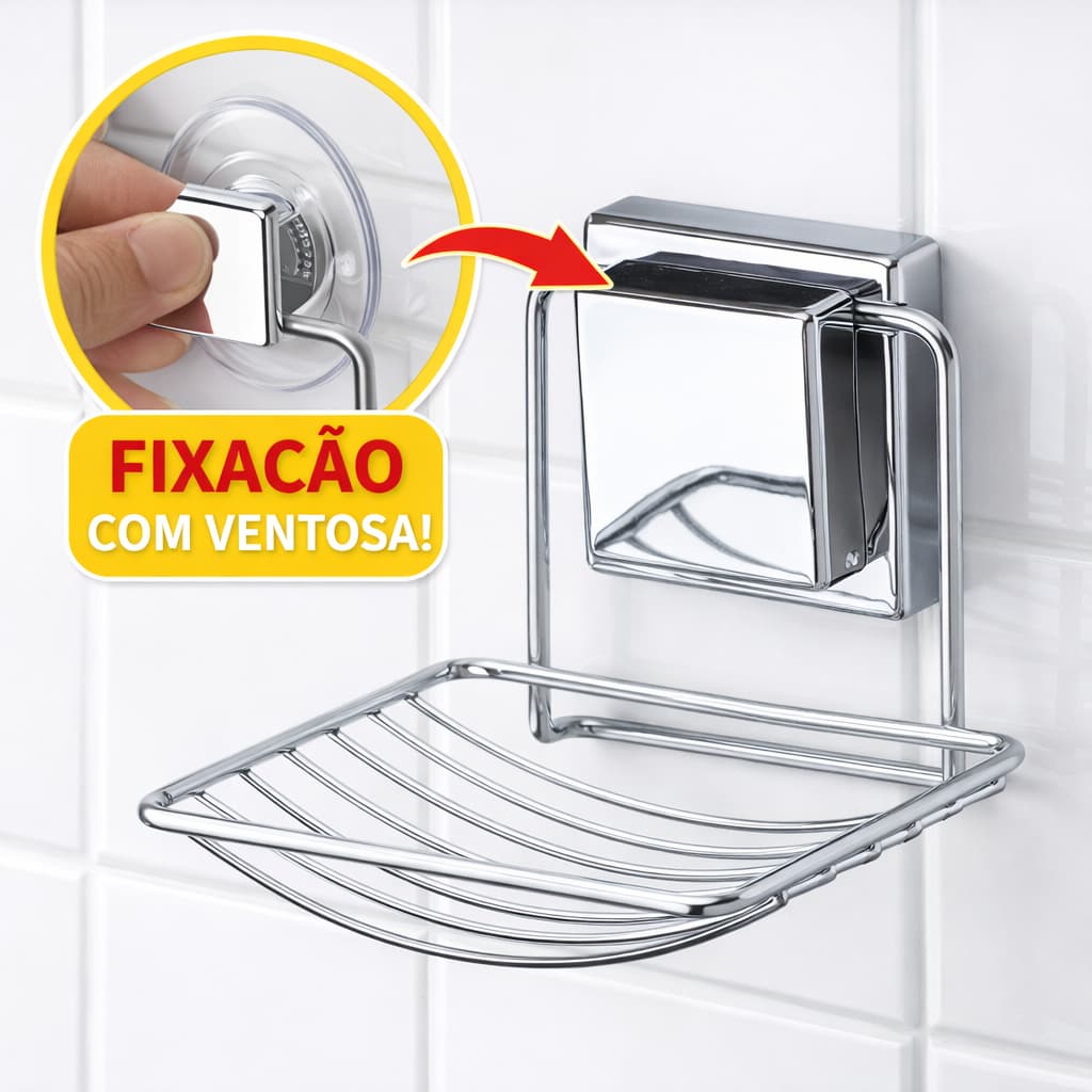 Saboneteira Cromada com Ventosa Forte | Porta Sabonete de Parede Sem Furo Banheiro Cozinha Inox
