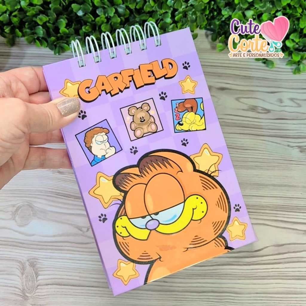 BLOCO DE ANOTAÇÕES - GARFIELD - CAPA DURA/ESPIRAL - 100 FOLHAS - PAPELARIA FOFA