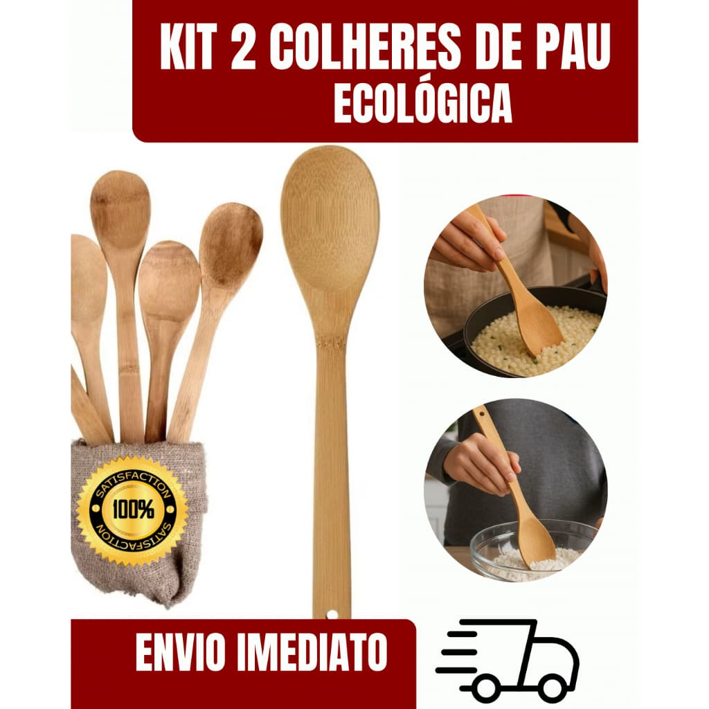 KIT COLHER DE PAU 30CM ECOLÓGICA (ANTI-ADERENTE)