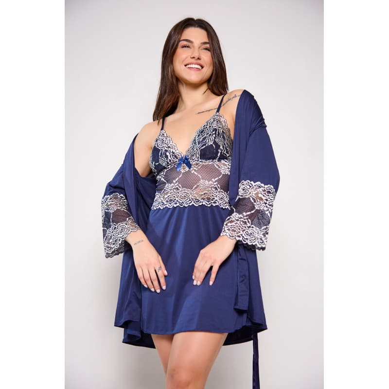 Kit de Robe e Camisola sem Bojo Luxo Bicolor