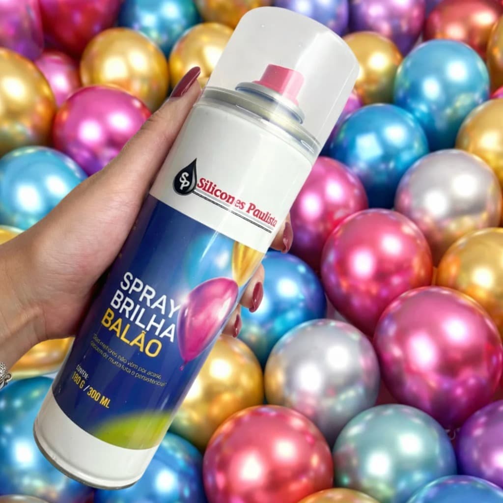 Spray Brilha Balão 300ml Para Bexiga Látex e Metalizado Silicone Paulista