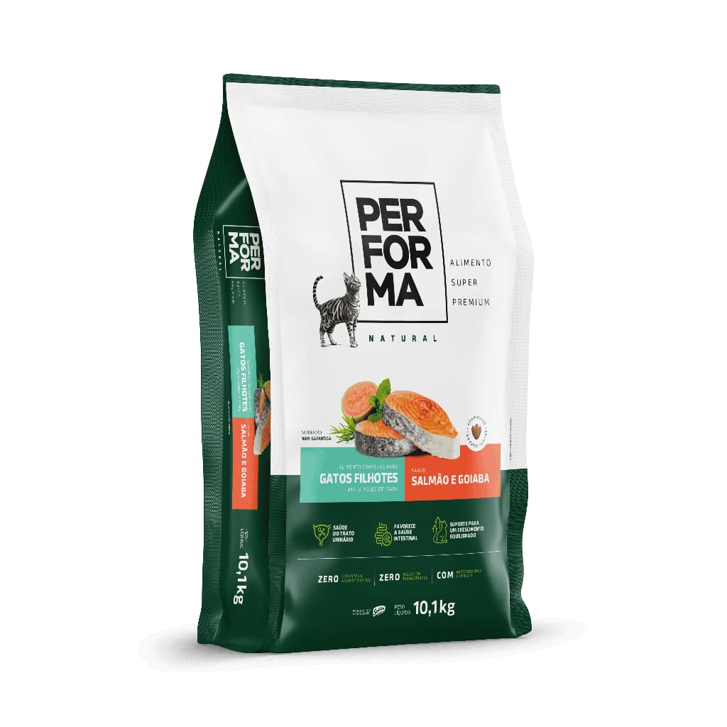 Ração Performa Natural Gatos Filhotes 10,1kg Super Premium Natural Salmão Goiaba