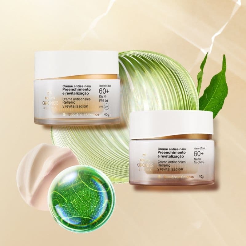 Chronos kit Creme Antissinais dia e noite 45+ , 60+ , 70+ , 80+  - Reduz Rugas, Preenchimento e Revitalização