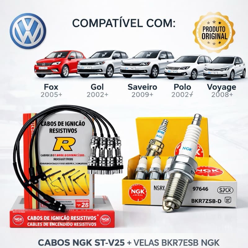 Jogo Cabo Vela Ngk Vw  Fox Gol Polo  1.0 1.6 8v 2002 em diante Stv25