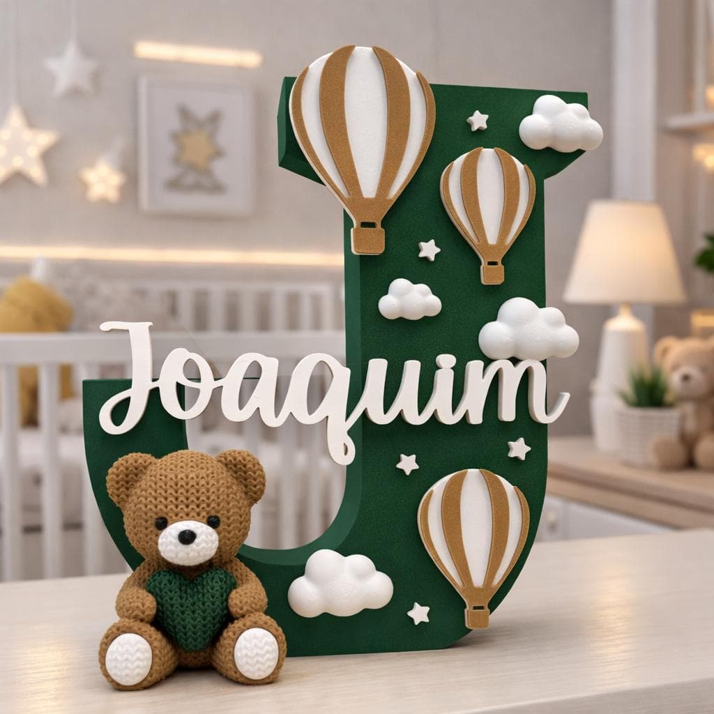 Letra Inicial e Nome Decorativo Personalizado Verde Escuro Decoração Maternidade Quartinho de Bebê