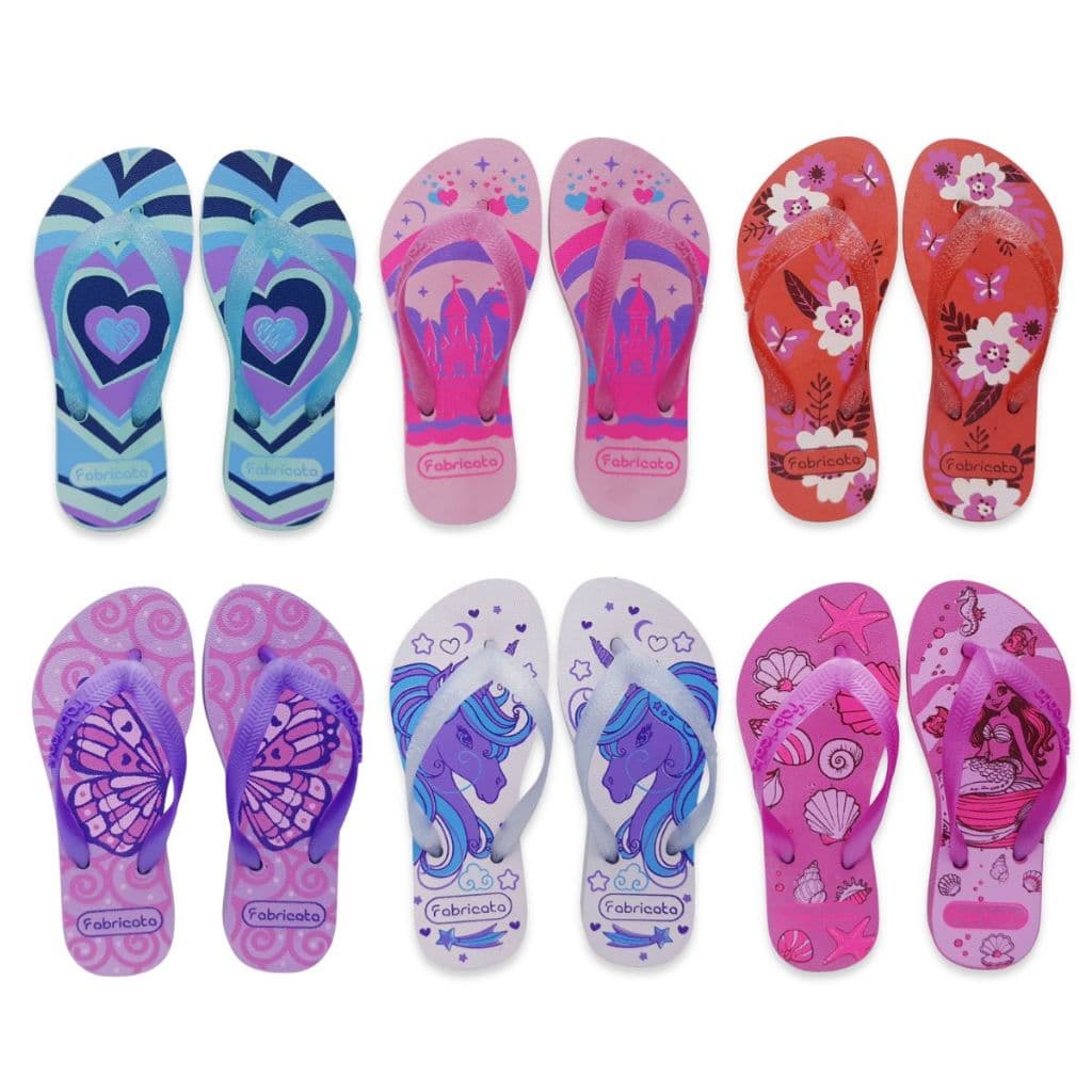 Kit 6 Pares Chinelo Sandália Rasteira Infantil Menina Feminino Leve ORIGINAL FABRICATA Revenda K37