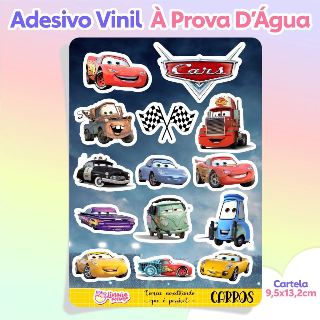 Adesivo Carros Cartela Vinil Planner Caderno Scrapbook Decorativo Lembrancinha de Festa