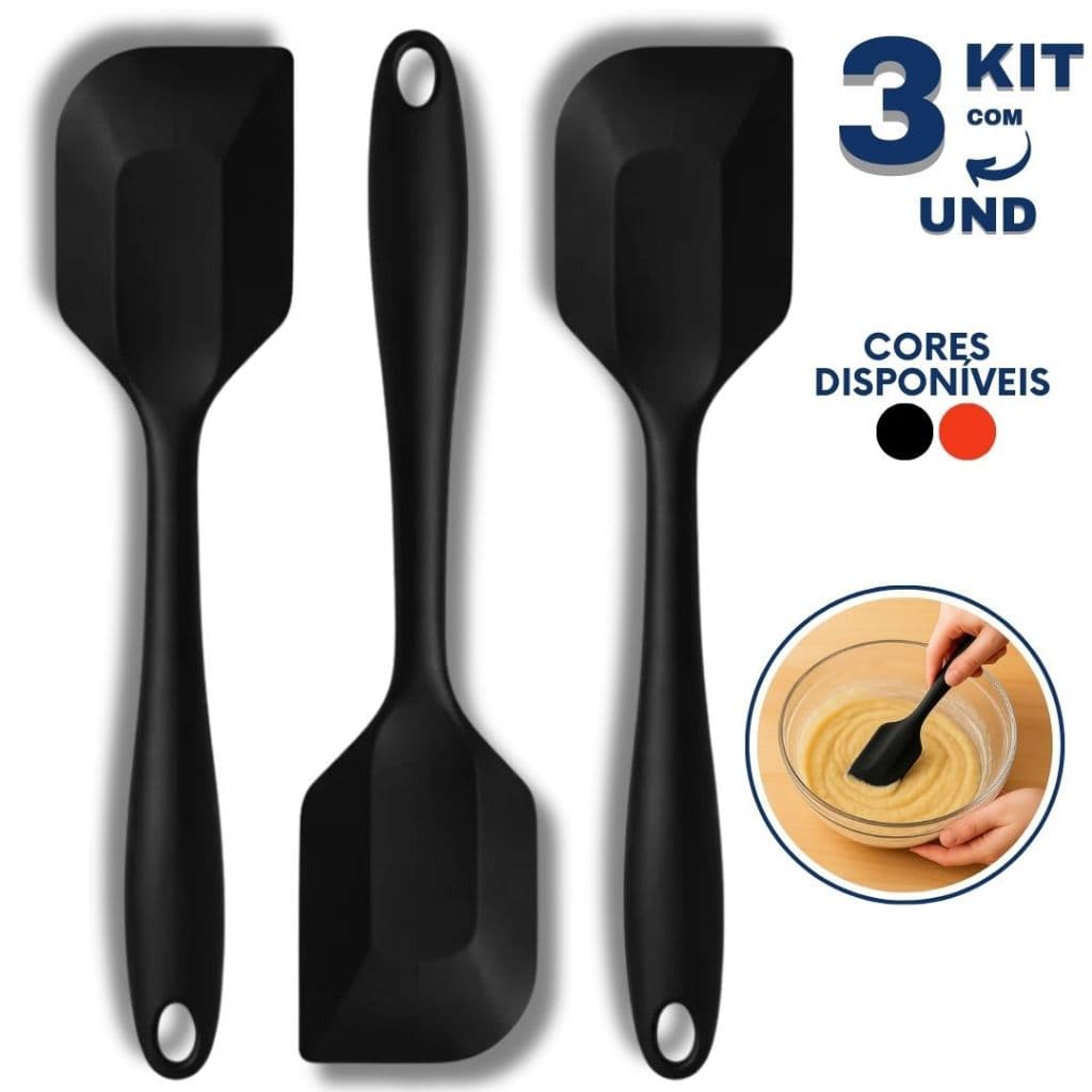 Kit 3 Espátulas Silicone Pão Duro Raspadora Confeitaria Cozinha