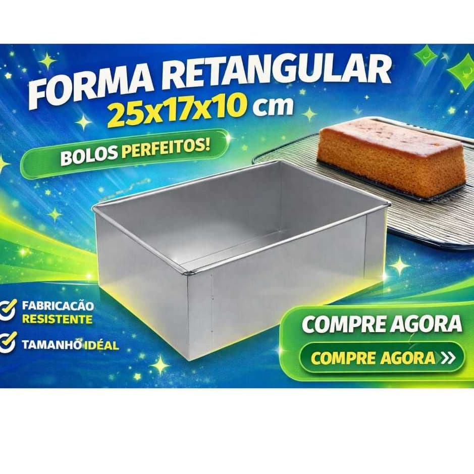 Forma de Bolo Pão 25x17x10  Assadeira Bolo Retangular Formas de Alumínio Fatia Perfeita