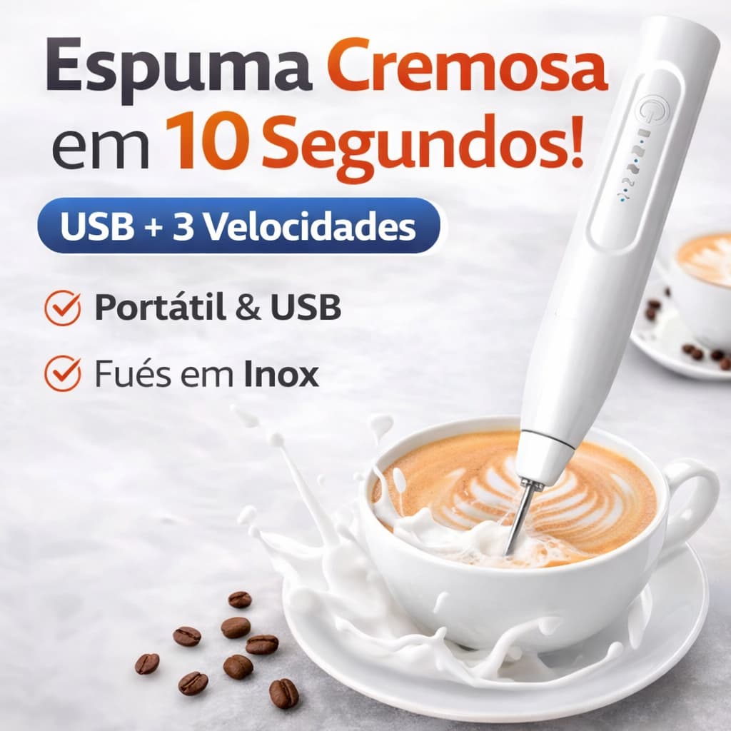 Mini Mixer Elétrico Portátil Bivolt Recarregável Batedor de Café Cappuccino e Shakes Premium