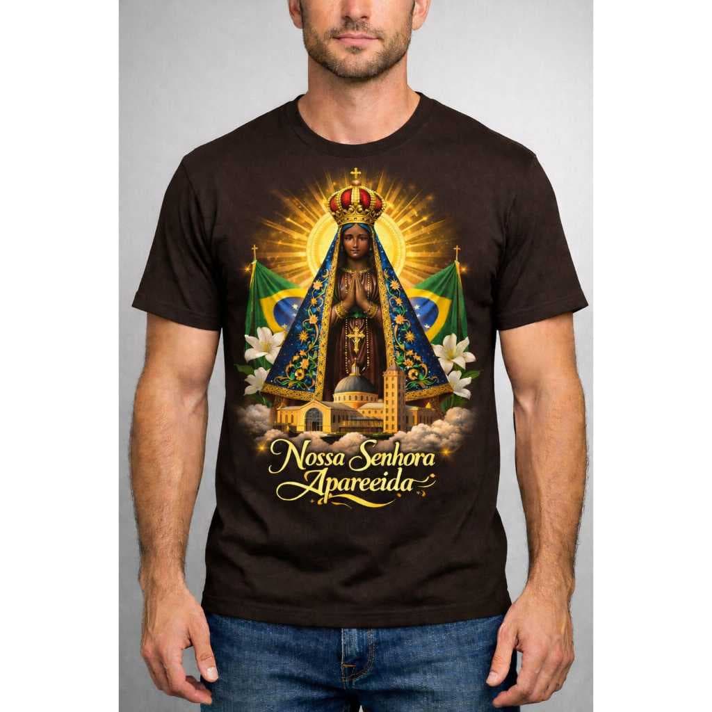 Camisa Camiseta Blusa Masculina Nossa Senhora Aparecida Catolica Religião Padroeira