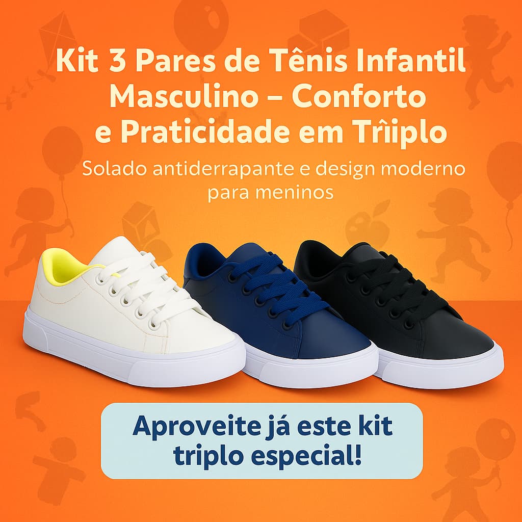 Combo 3 Tênis Infantil Menino Resistente Durável Escolar Uso Diário 25 ao 33 Envio Rápido